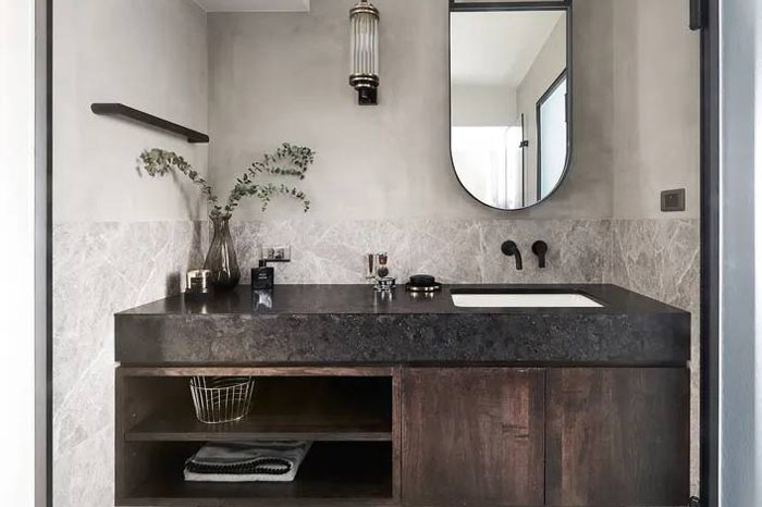 深色石材洗手台泛白如那里置????