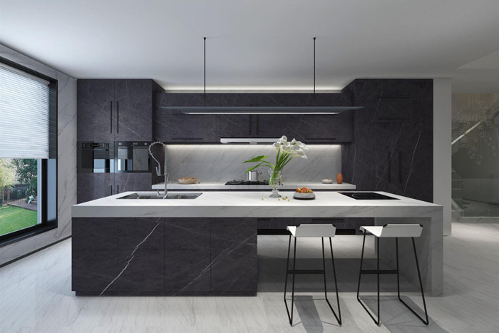 岩板做厨房台面的两种通例做法